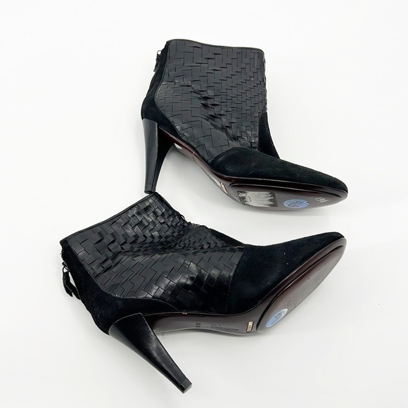 Cole Haan Black Suede Woven Ankle Boots Booties Basket Weave size 6.5 NWT - Picture 3 of 11